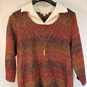 Studio Works Layered Look Sweater Women's Size L Space-dye white Collar Necklace